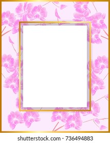 blank white frame over wildflower orchid flower  watercolor style background