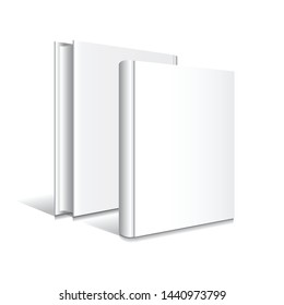 Blank white front-back standing hardcover book mockup template. Isolated on white background with shadow. Ready to use for your business. Vector illustration.