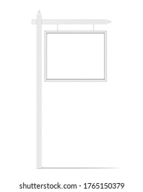 Blank White Hanging Signboard, Vector Mock-up. Empty Street Outdoor Sign, Mockup For Design.