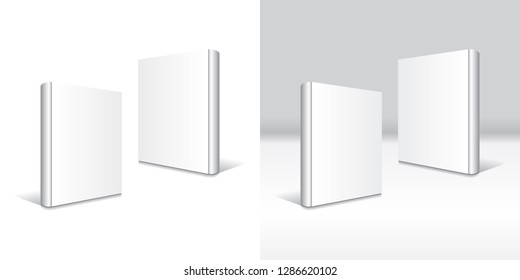 Blank white hardcover book mockup template in front-back side. Isolated on white background and gray background with shadow. Ready to use for your business. Vector illustration.