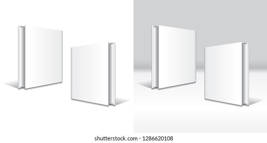 Blank white hardcover book mockup template in front-back side. Isolated on white background and gray background with shadow. Ready to use for your business. Vector illustration.