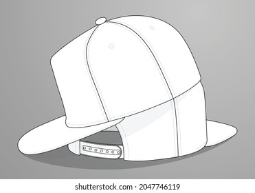 Blank White Hip Hop Cap With Adjustable Snap Back Strap Template Vector On Gray Background.