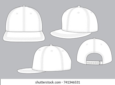 Blank White Hip Hop Cap With an Adjustable Snap Back Closure Strap Template on Gray Background, Vector File.