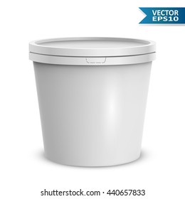 Blank white ice cream round container isolated on white background vector template. Blank yogurt or ice cream plastic bucket.