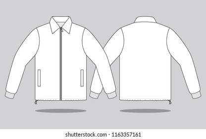 Blank White Jacket with Fit Stopper for Template on Gray Background. Front and Back Views, Vector File.