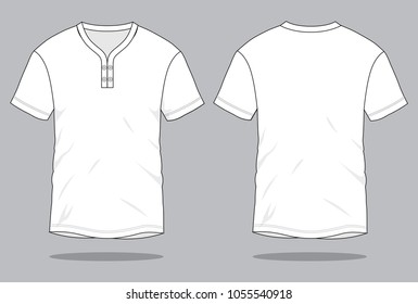 Blank White Kiwi Collar-Y-Neck Shirt Template on Gray Background. Front and Back Views, Vector File.