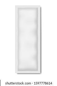 Blank White Long Rectangular Sachet Packet, Vector Mockup. Product Sample Package, Mock-up.