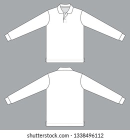 Blank White Long Sleeve Polo Shirt For Template On Gray Background.
Front And Back View, Vector File.