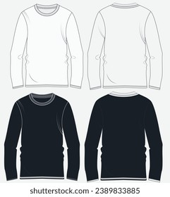 Diseño vectorial de la plantilla de la camiseta de manga larga blanca en blanco y diseño de maqueta de camisetas