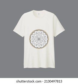Blank white Male t shirt realistic template and white t shirt with mandala hello summer badge vector Premium Vector