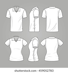 Blank white mens and womens t-shirt outline vector. Template of t-shirt for woman and man, illustration sport mockup t-shirt