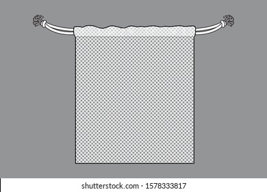 Blank White Mesh Drawstring Bag Template on Gray Background, Vector File.