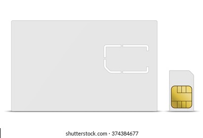 Plantilla vectorial de tarjeta SIM móvil blanca en blanco. 