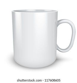 Blank white mug isolated on white background vector illustration.