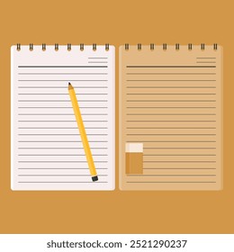 Blank White Note Paper Vector with Pencil Eraser. Striped Note Paper Design.