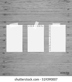 Blank white note papers, ready for your message. Vector illustration.