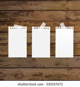 Blank white note papers, ready for your message. Vector illustration.