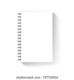 Blank white notebook cover vector mockup isolated on white
