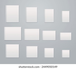 Blank white notebook different format. Standard book size mockup set