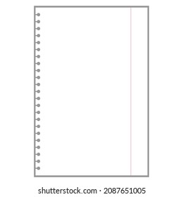 blank white notepad sheet for notes with ring holes