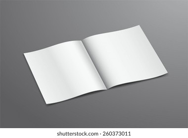 Blank White Open Brochure Magazine, Isolated on Dark Background