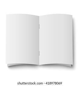 Blank white opened double spread of magazine, journal isolated