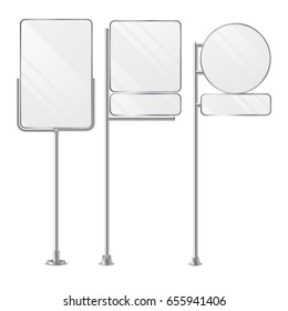 Blank White Outdoor Holder Stands Set Vector. Realistic Template For Business Advertising Isolated On White Background. Vector Illustration
