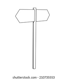 Blank white outline signpost isolated on a white background