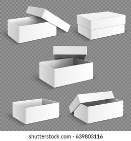 Blank white packaging paper box with transparent soft shadows isolated vector set