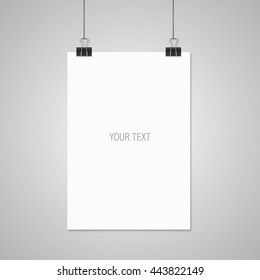 Blank white page hanging against grey background vector template
