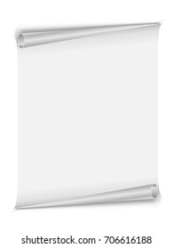 Blank white page with rolled top and bottom edges vector template.