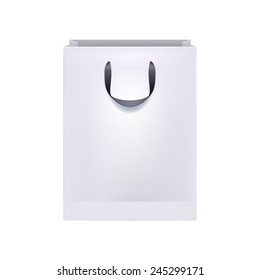 Blank white paper bag with black handles. Packaging design mock-up.