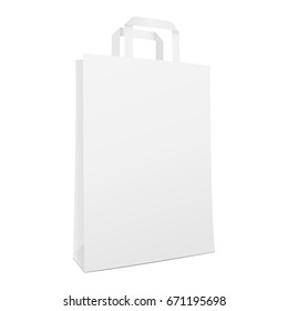 Blank White Paper Bag With Handles - Half Side View. Vector Illustration