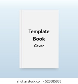 Blank white paper book cover template with binding and glaring edges, editable vector  mockup on light blue background with soft shadow
