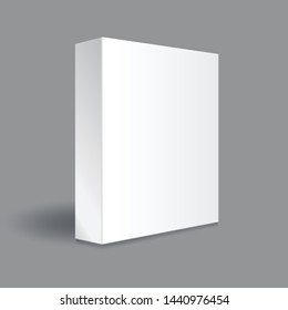 Blank white paper or cardboard rectangle box with right side mockup template. Isolated on gray background with shadow. Ready to use for your business. Vector illustration.