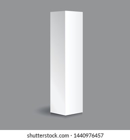 Blank white paper or cardboard rectangle tall box mockup template. Isolated on gray background with shadow. Ready to use for your business. Vector illustration.