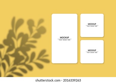 Blank white paper cards mockup with shadow overlay effect