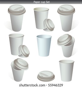 Blank, white paper coffee cup set vector isolated on white