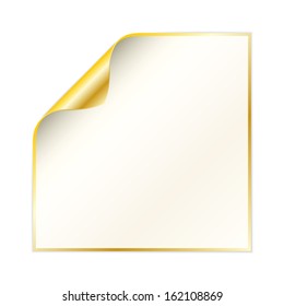blank white paper with curled corner and yellow gold color on the border and other side