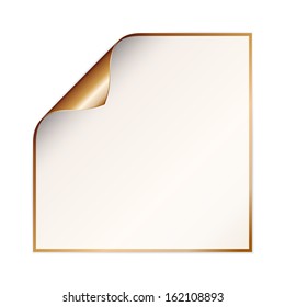 blank white paper with curled corner and copper color on the border and other side
