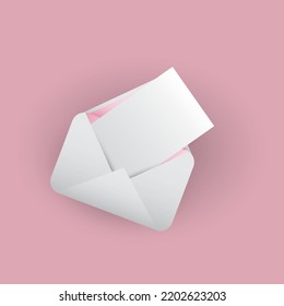 Blank White Paper in an Envelope - Mail, E-Mail, Message Arrival Concept on Pink Background - Illustration, Design Template in Editable Vector Format