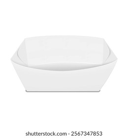 Blank white paper food tray. 3d mockup. Fast food snack, dessert paperboard serving boat package. Realistic vector mock-up. Disposable eco container packaging. Template for design