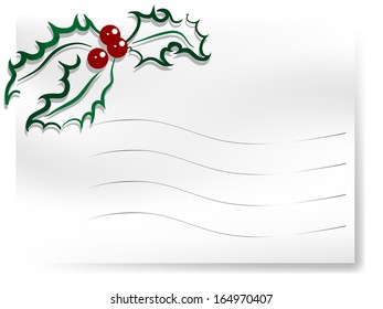 Blank white paper with green holly berry