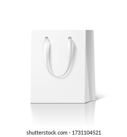 Blank White Paper Luxury Gift Bag With Silk Handle. EPS10 Vector