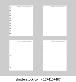 Blank white paper mock-up set. Filler paper sheets for disc and 3, 6 ring binder. Letter size. Mockup for corporate identity design