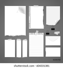 Blank white paper, note paper, envelope. Vector illustration.