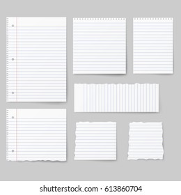 Blank white paper, note paper isolated on background. Vector illustration. 