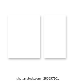 Blank white paper on white background. Booklet, postcard, flyer, business card or brochure mockup. Vector Illustration