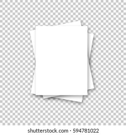 Blank White Paper On Transparent Background. Booklet, Postcard, Flyer, Business Card Or Brochure Mockup. Vector Illustration