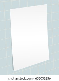 Blank white paper on wall vector illustration. Office message template.